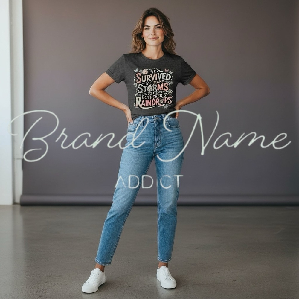 “I’ve Survived Too Many Storms” 100% Cotton Dark Gray Short Sleeve Tee - Picture 3 of 3